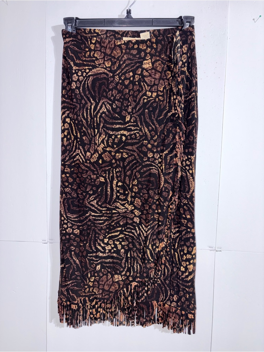 Choices Brown & Tan Animal-Print Fringe Maxi Skirt